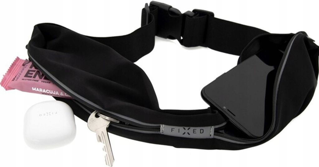 Universeller Sportgürtel für Läufer Fixed Sportbelt Duo, Lauftasche für Jogging, Sportgürtel, Running Belt zum Joggen, Laufgürtel, Schwarz