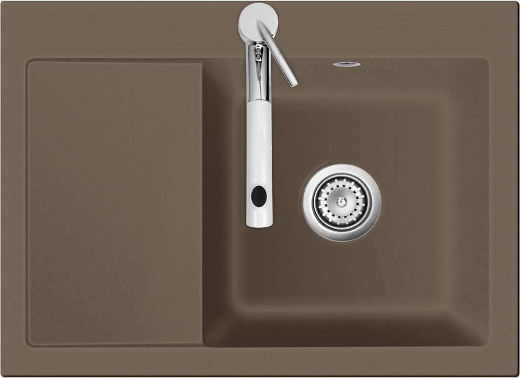 Flächenbündige Spüle MERA 70 F Fango mit Becken rechts u. Handbetätigung