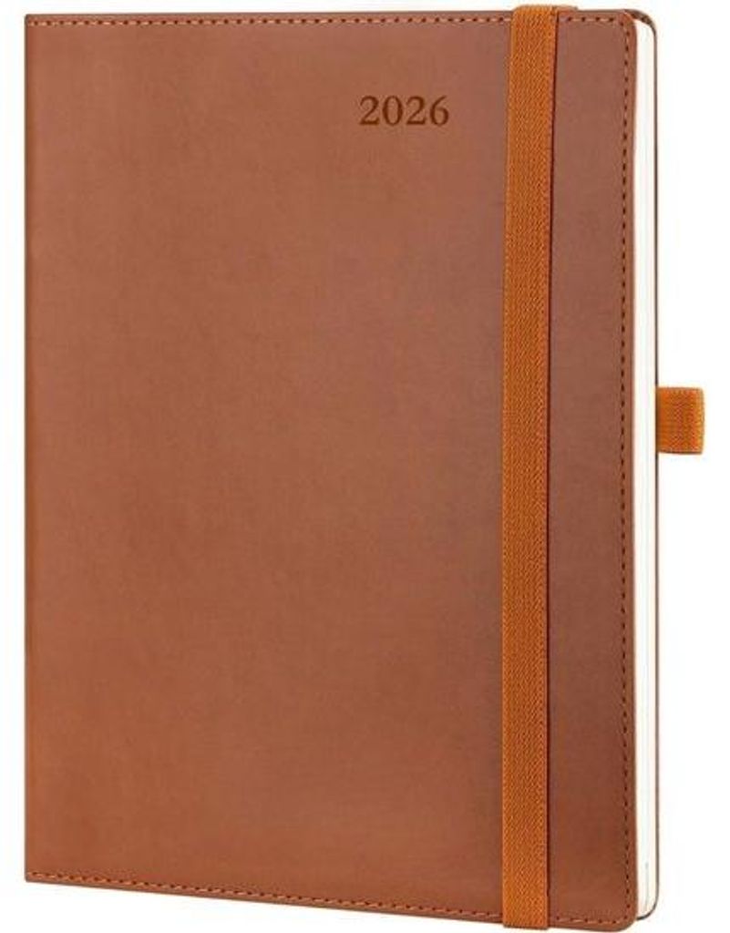Famanu Agenda 2026 22 x 16,5 cm mit Penhalter, weiche Hülle und elegantem braunem Design