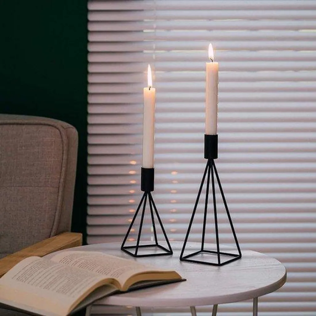 Lot de 2 supports métalliques pour bougies noirs - Design Géométrique