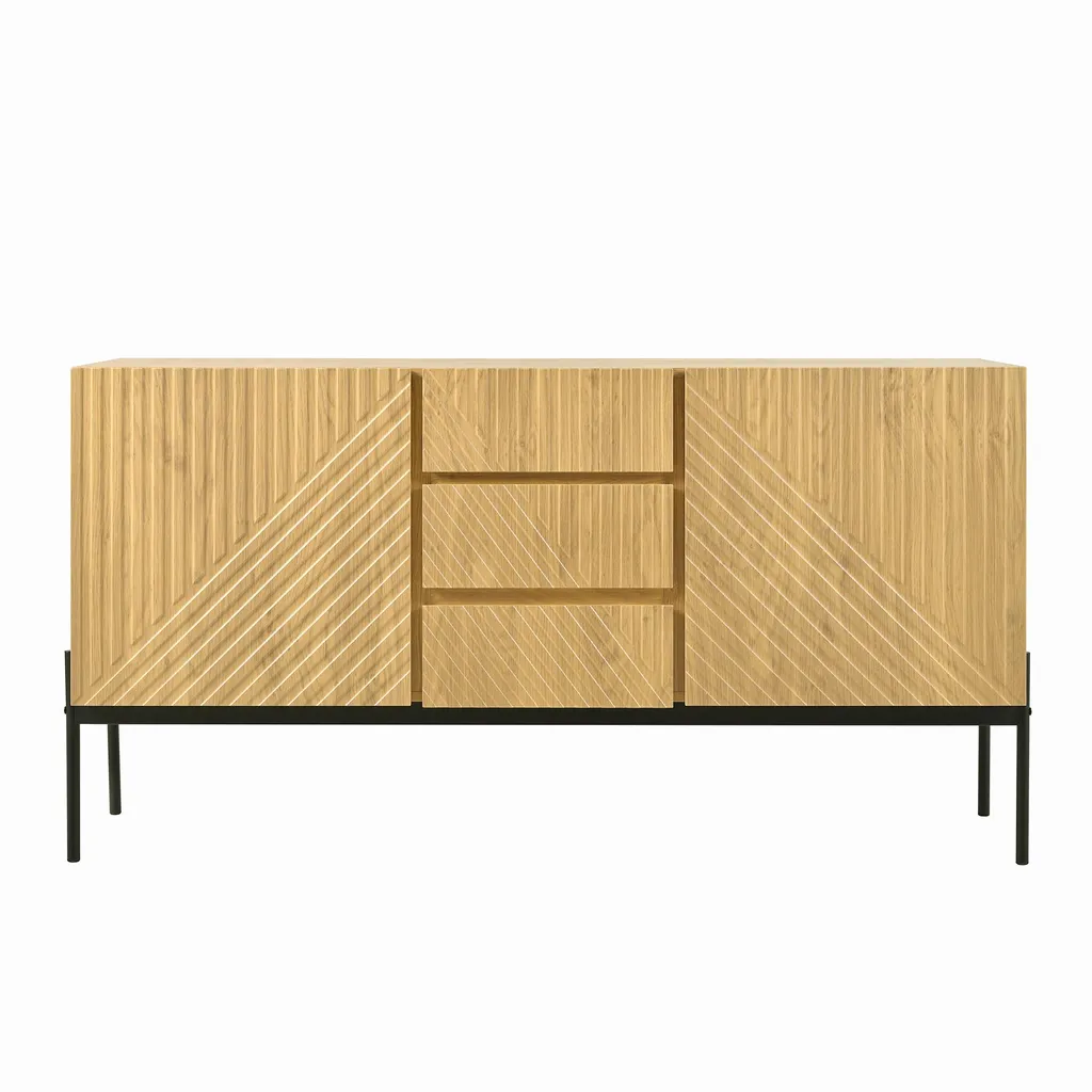 Sideboard 3 Tiroirs 2 Portes Sans Poignées, Rangement Discret et Chic - 8