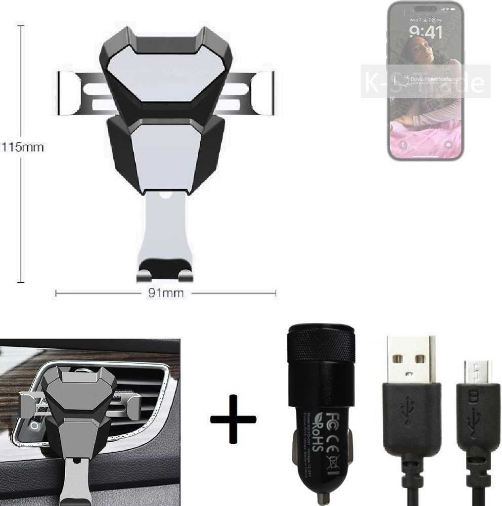 K-S-Trade KFZ Halterung kompatibel mit Apple iPhone 14 Pro Max Halterung Lüftungshalterung Lüftungsschlitz schwarz-silber Autohalterung Handy inkl.