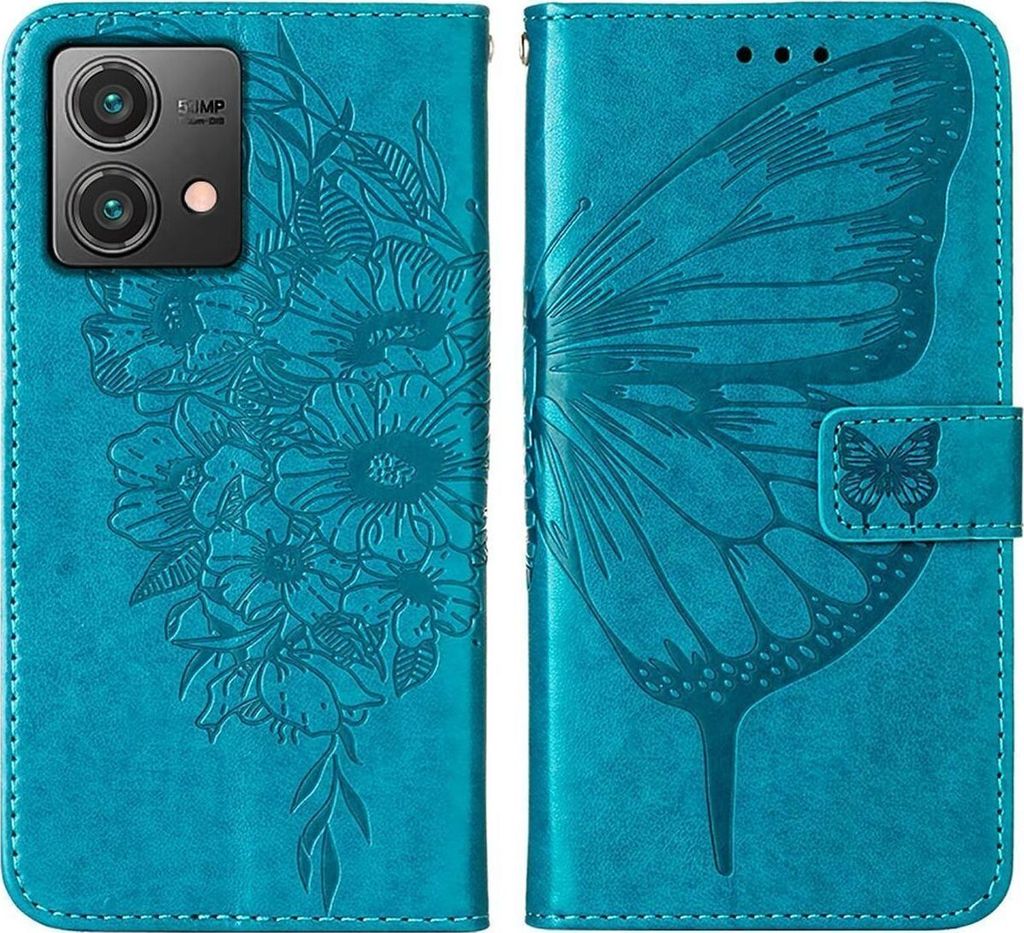 Mobigear Butterfly Motorola Moto G84 Hülle Klapphülle Geldbörse - Blau