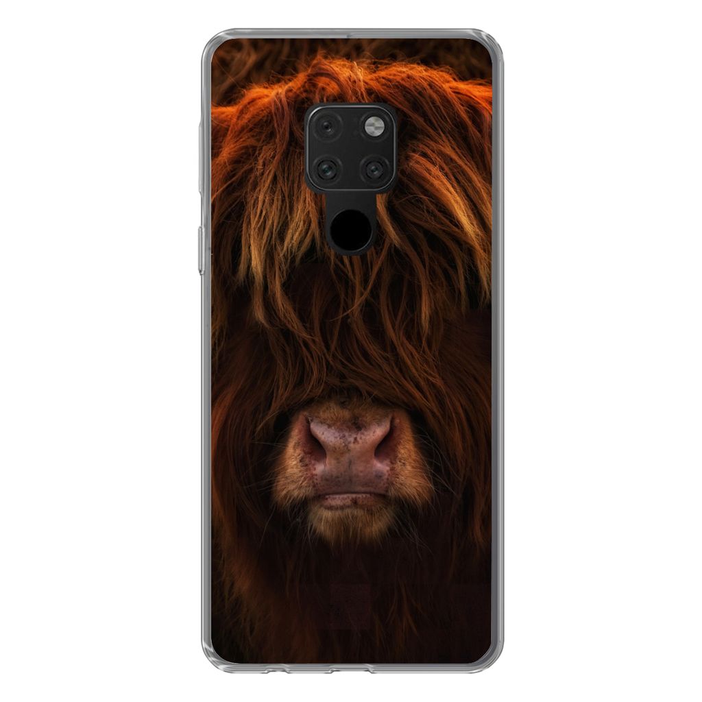 MuchoWow Handyhülle Schutzhülle Hülle für Huawei P40 Lite Schottischer Highlander - Kuh - Schwarz - Porträt Silikon Softcase Handy Hülle - ...