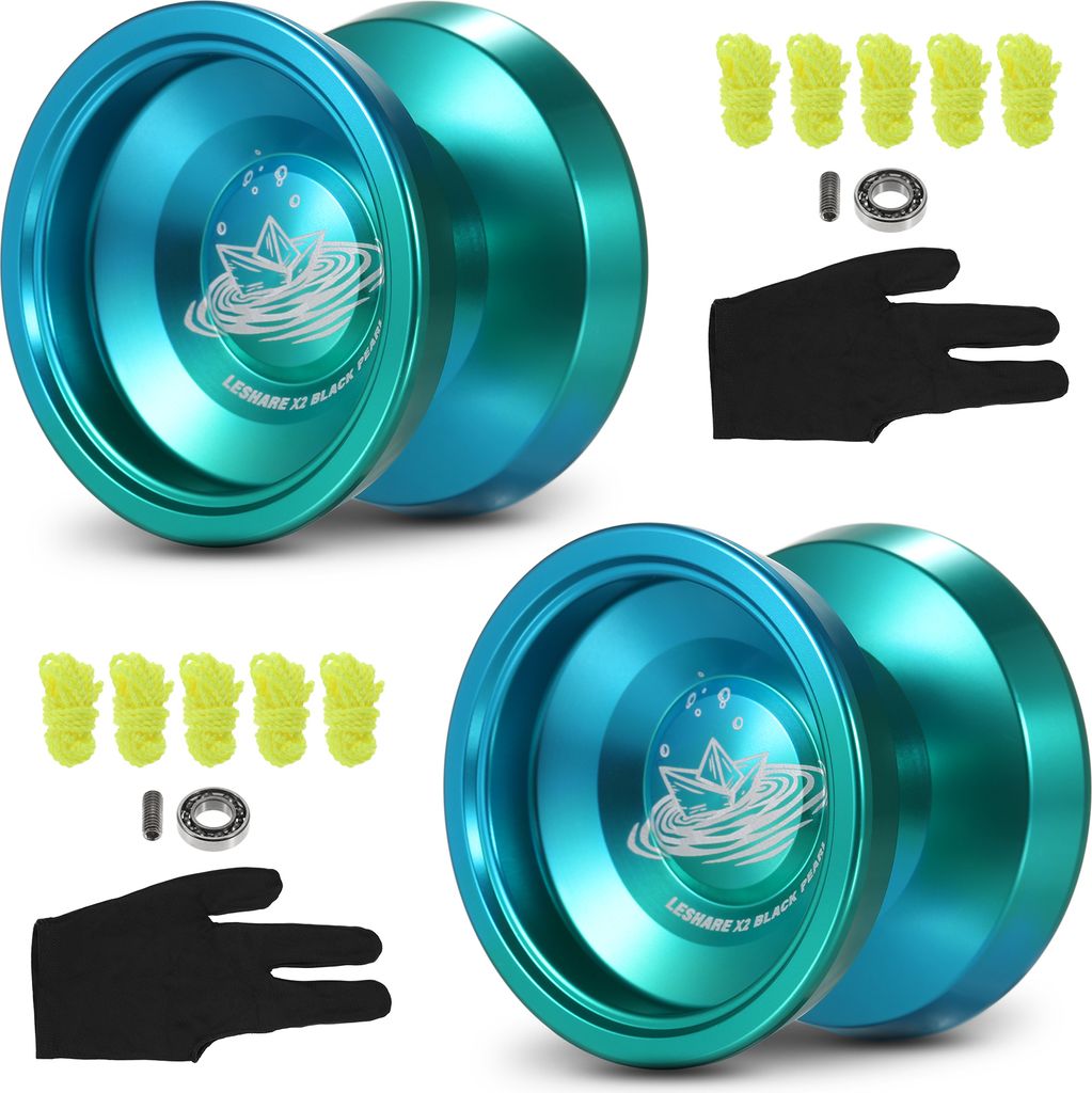 2er-Pack Aluminium-Yo-Yo-Kugeln Wettbewerbsfaehiges Yo-Yo-Geschenk mit Lagerschnueren und Handschuhen