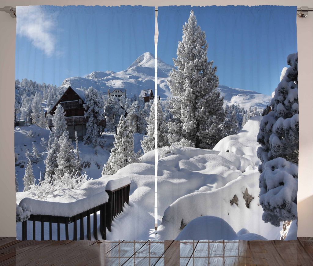 ABAKUHAUS Alaska Rustikaler Vorhang, Wintersaison in Nord, Wohnzimmer Universalband Gardinen mit Schlaufen und Haken, 280 x 245 cm, Weiß Sky Blue ...