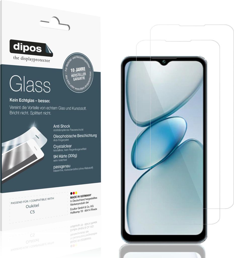 2x Schutzfolie für Oukitel C5 - Anti-Shock 9H Folie dipos Glass Kunststoffglas
