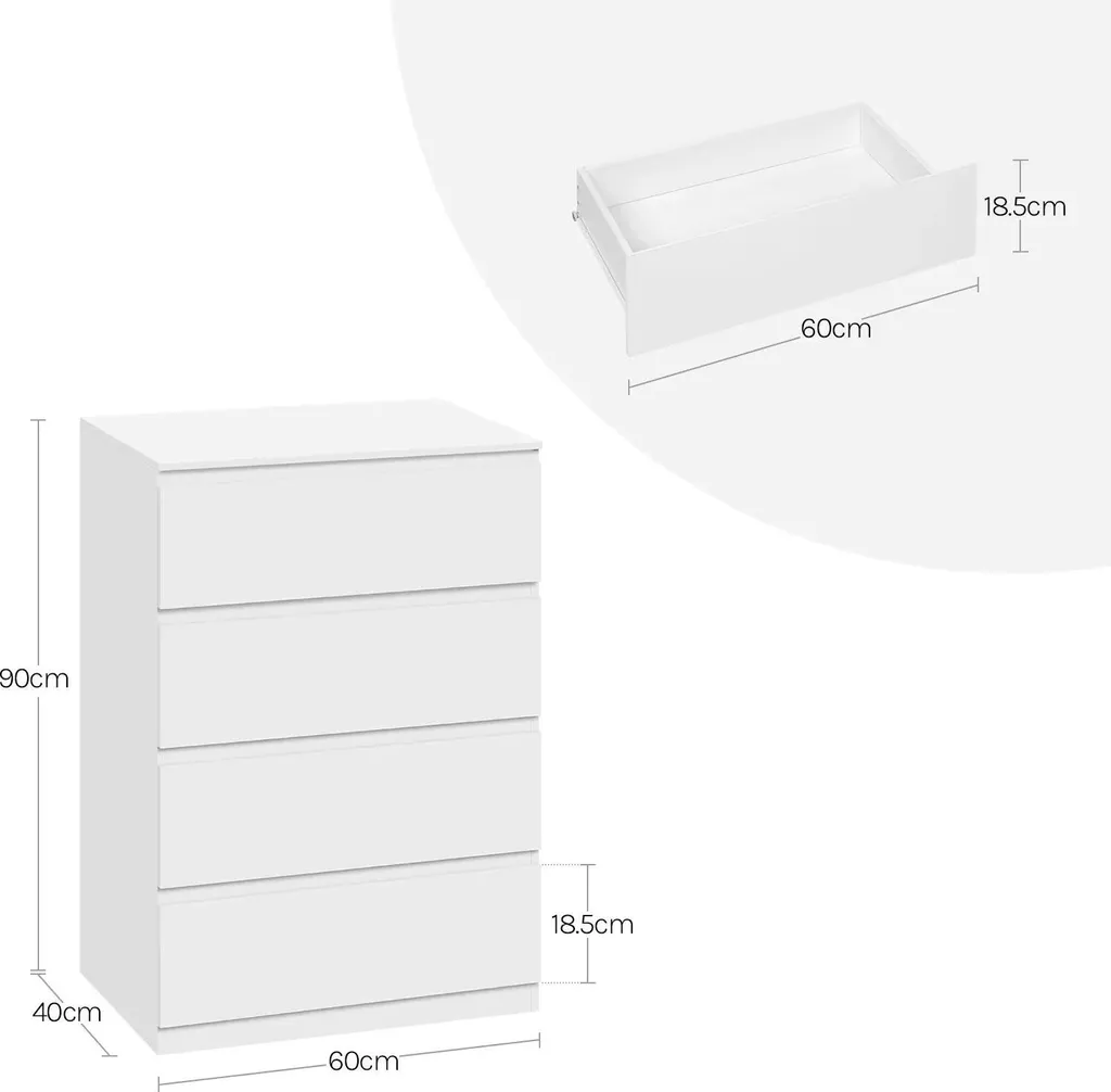 Commode compacte 4 tiroirs blanche - Solution rangement petit couloir
