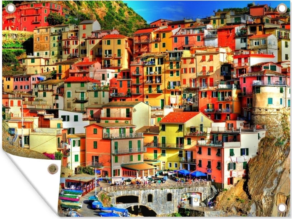 MuchoWow 40x30 cm Outdoor-Poster Gartendeko Sichtschutz Garten Poster für den Garten Bunte Häuser in den Bergen von Cinque Terre