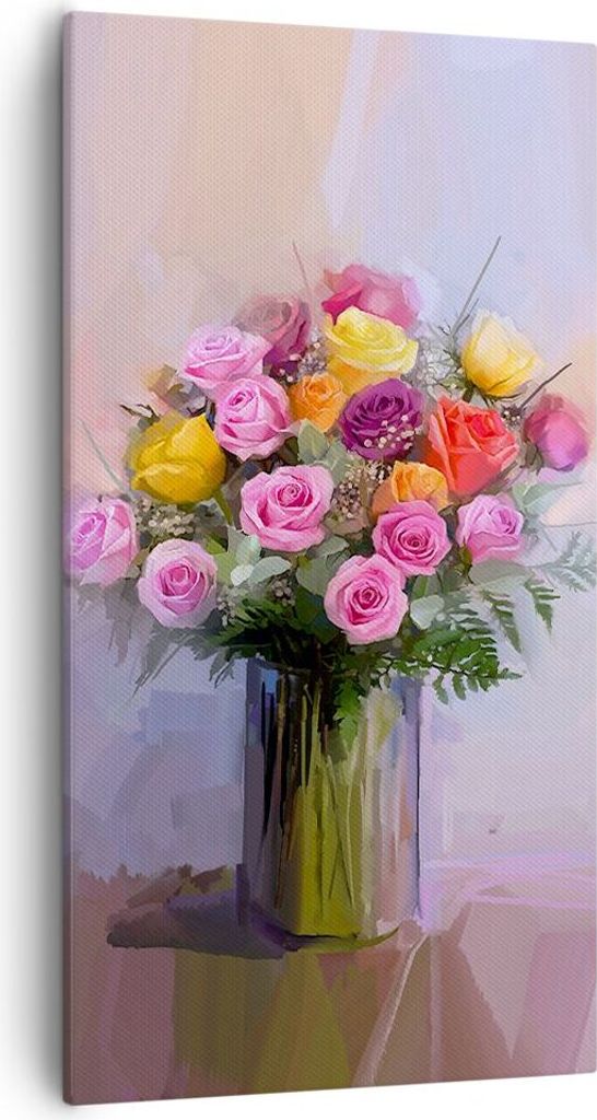 Bild auf Leinwand - Leinwandbild - Einteilig - Blumen Vase Grafiken - 55x100cm - Wand Bild - Wanddeko - Wandbilder - Leinwanddruck - Bilder - Wandd...