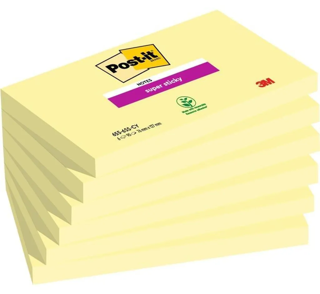Notes Adhésives Post-it Super Sticky 76x127mm - Adhérence Renforcée x6