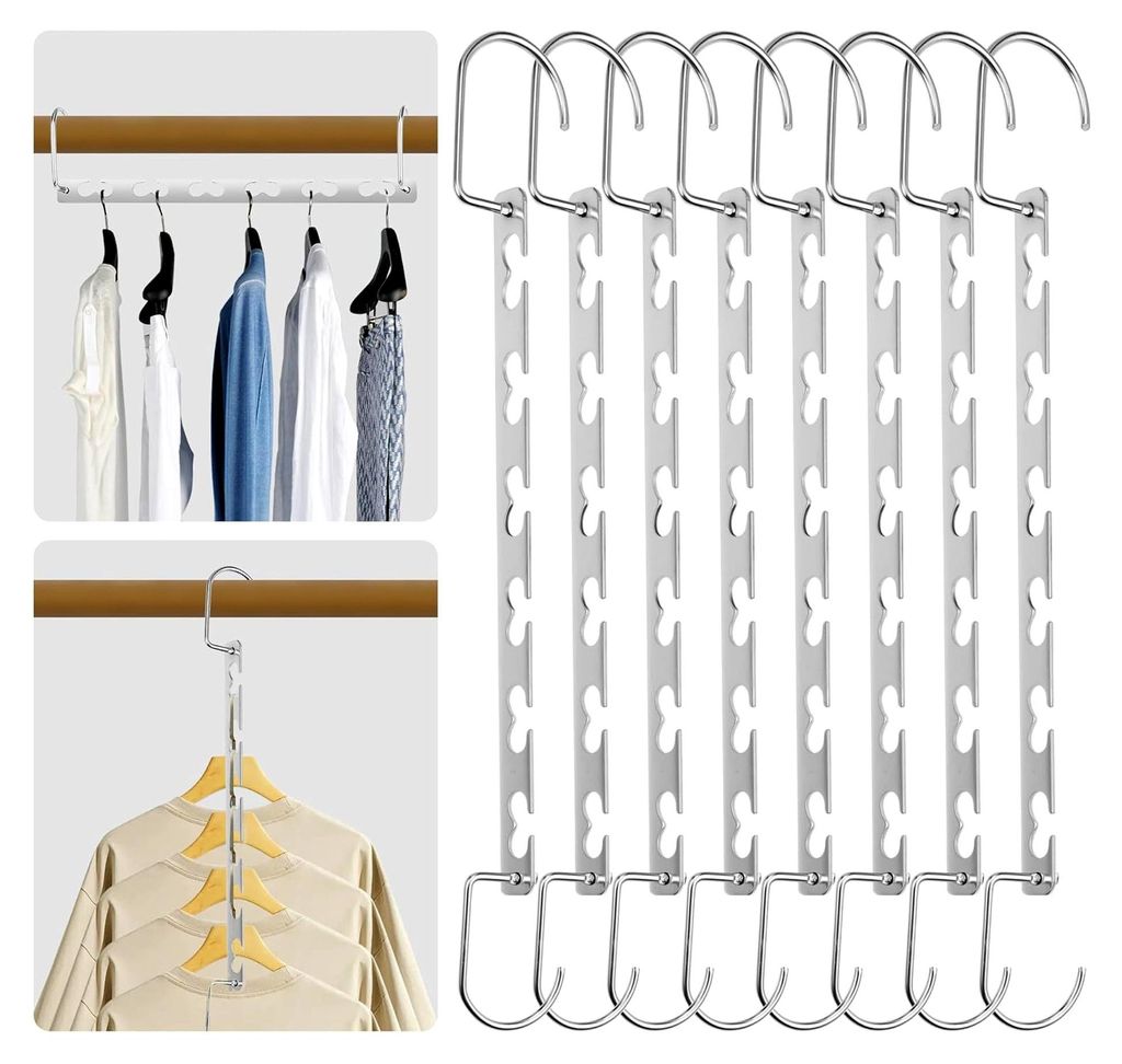 8 Stück KleiderbüGel Platzsparend,Kleiderbügel Verbindungshaken,Tragbar,Magic Metall Garderobe rutschfeste, Kleiderbügel Verbindungshak...