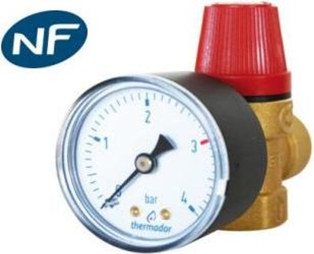 Sicherheitsventil Heizung 1/2 ZM NF 3 Bar + Manometer U313 THERMADOR - S15ZM