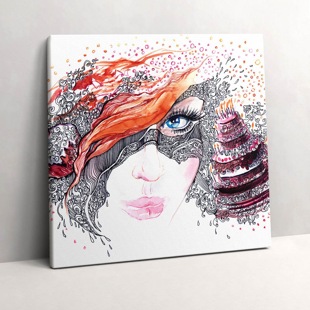 Abstract sweet woman with cake – Leinwandbild Wandbild – 60x60 cm – Leinwandbilder – Wandbilder – Schlafzimmer – Flur
