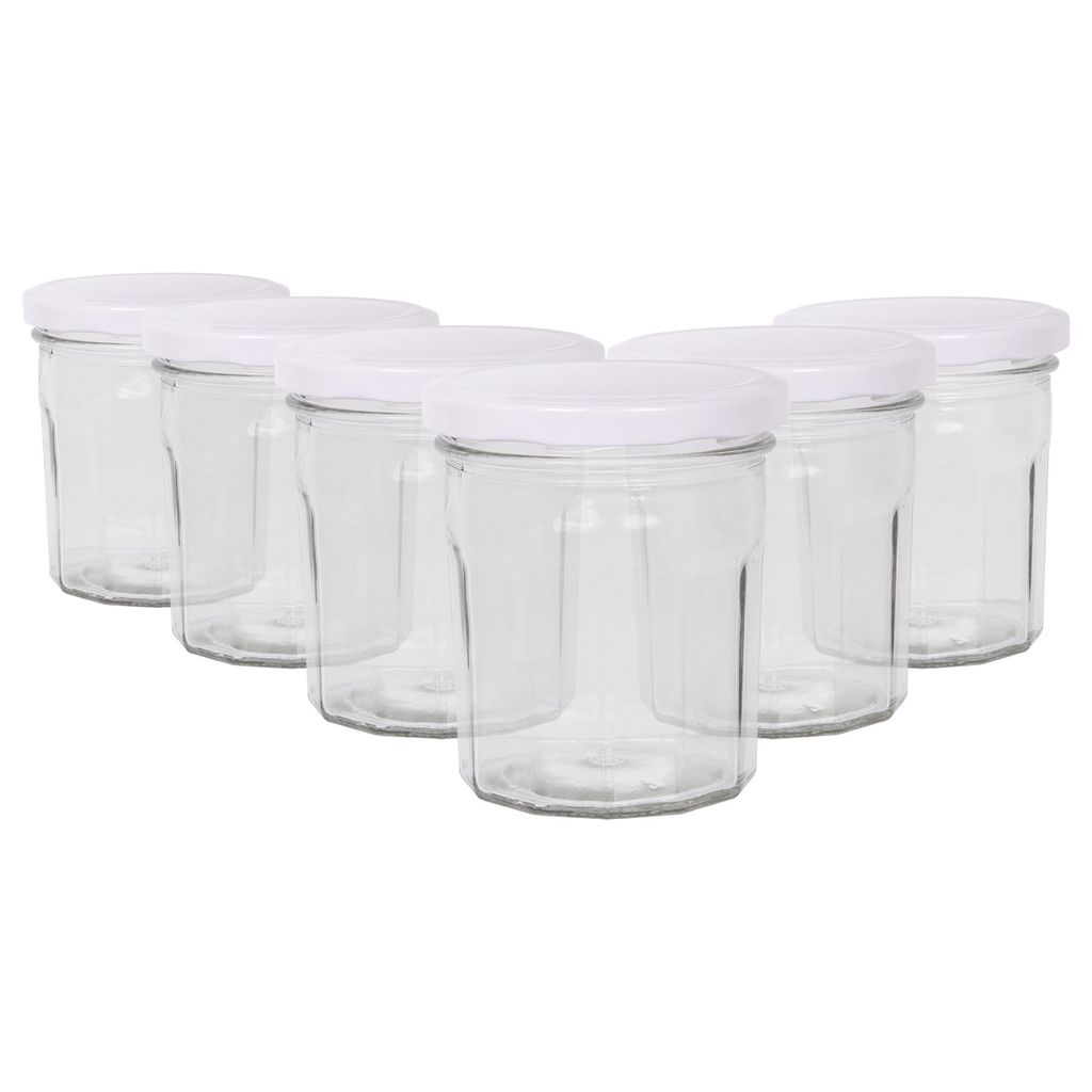 6x 310ml Marmeladengläser mit Weiße Deckel - Leer Schraubenkopf Küche Essen Honig Würzen Konservieren Einmachen Lagerung Glas-Set - Von Argon Ta