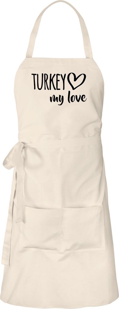 Huuraa Schürze Turkey my love Natur mit Taschen Baumwolle Kochschürze Geschenkidee
