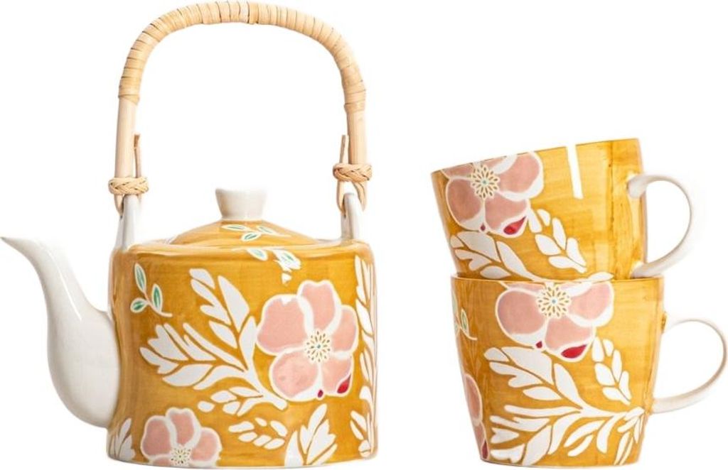 HOMLA CERRI Senf-Blumen-Tee-Set, 3er-Set Produktbild 