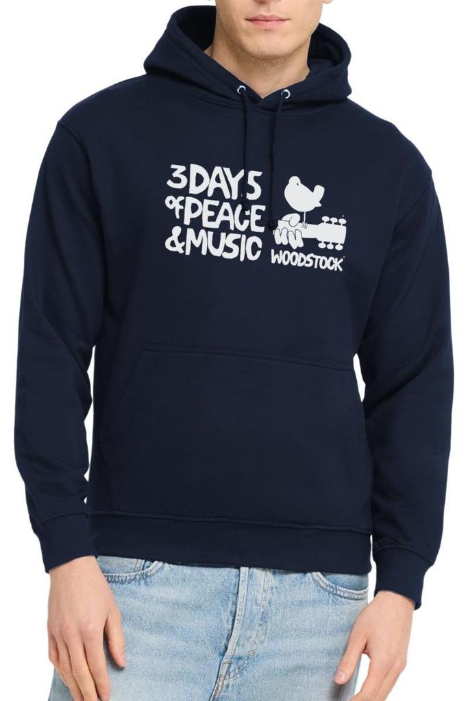 Spreadshirt Woodstock Logo Weiß 3 Days Of Peace & Music Uni Hoodie, XL, Navy