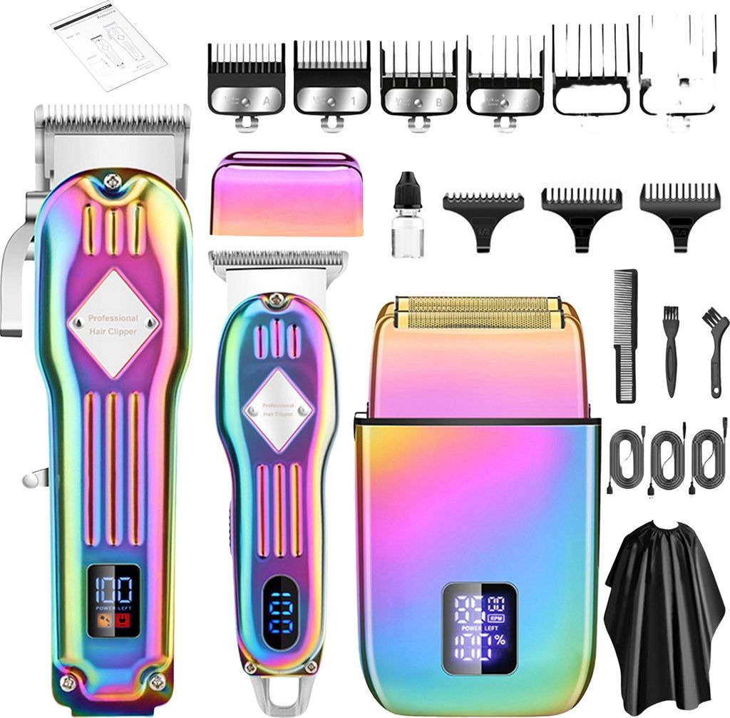 Haarschneideset fš¹r M?nner, 3-in-1-Set, kabelloses Haarschneideset, Elektrorasierer, Bartschneider, Klingen aus rostfreiem Stahl, LCD-Display, U...