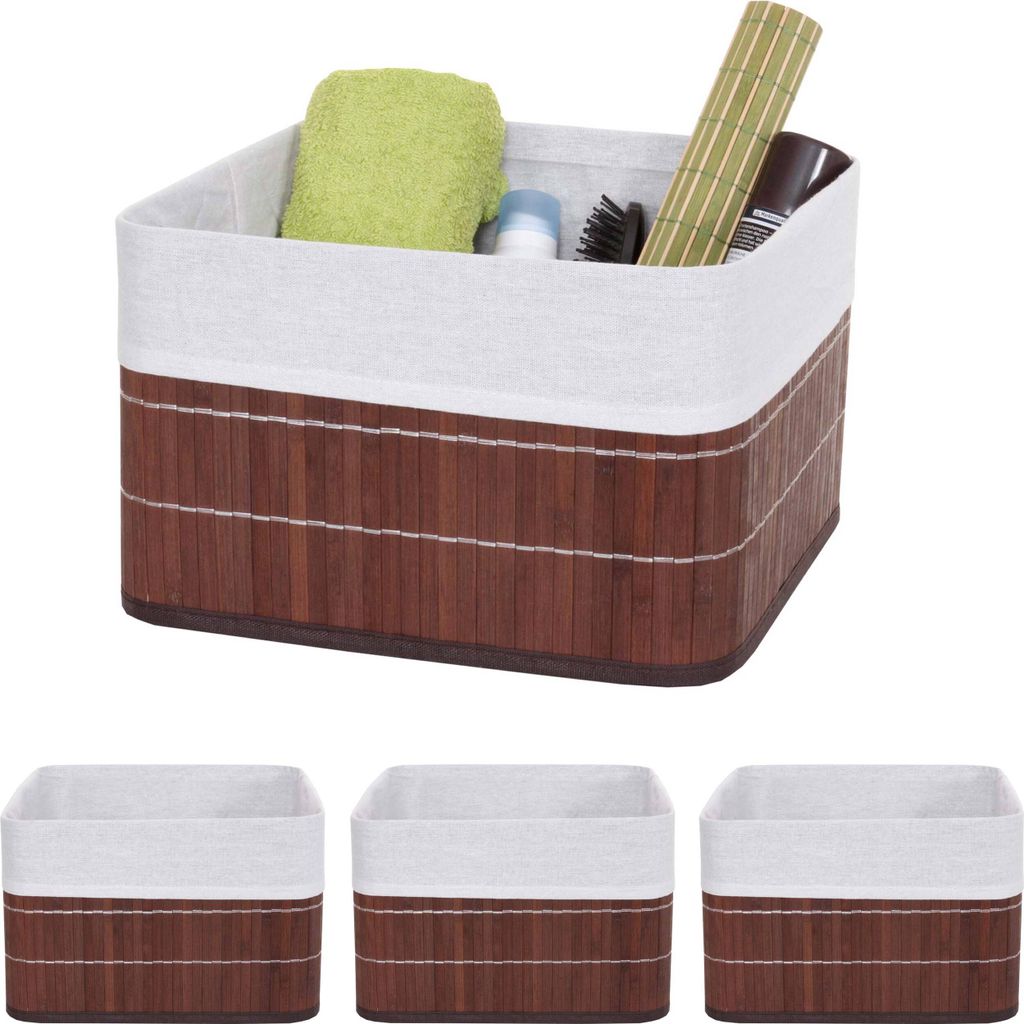 4er-Set Aufbewahrungskorb HWC-C21, Korb Aufbewahrungsbox Ordnungsbox Sortierbox Regalkorb, Bambus braun