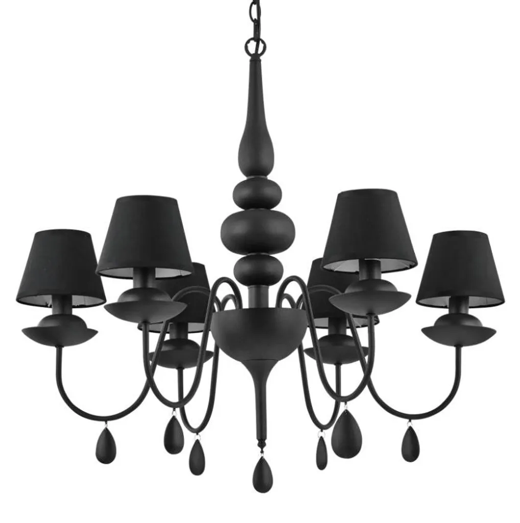 Lustre suspension 6 lampes bicolore noir et blanc pour grand salon