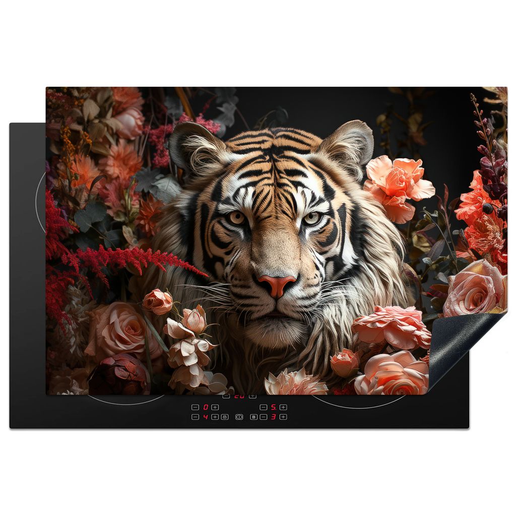 KitchenYeah Herdabdeckplatte Tiger - Tier - Natur - Floral - Botanisch , 76x51cm, Küche Deko, Glaskeramikkochfeld Herdabdeckung, Abdeckplatte f...