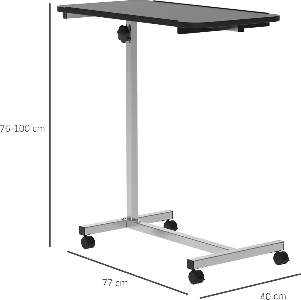 Table d'appoint sur roulettes - Hauteur réglable 76-100 cm - Noire