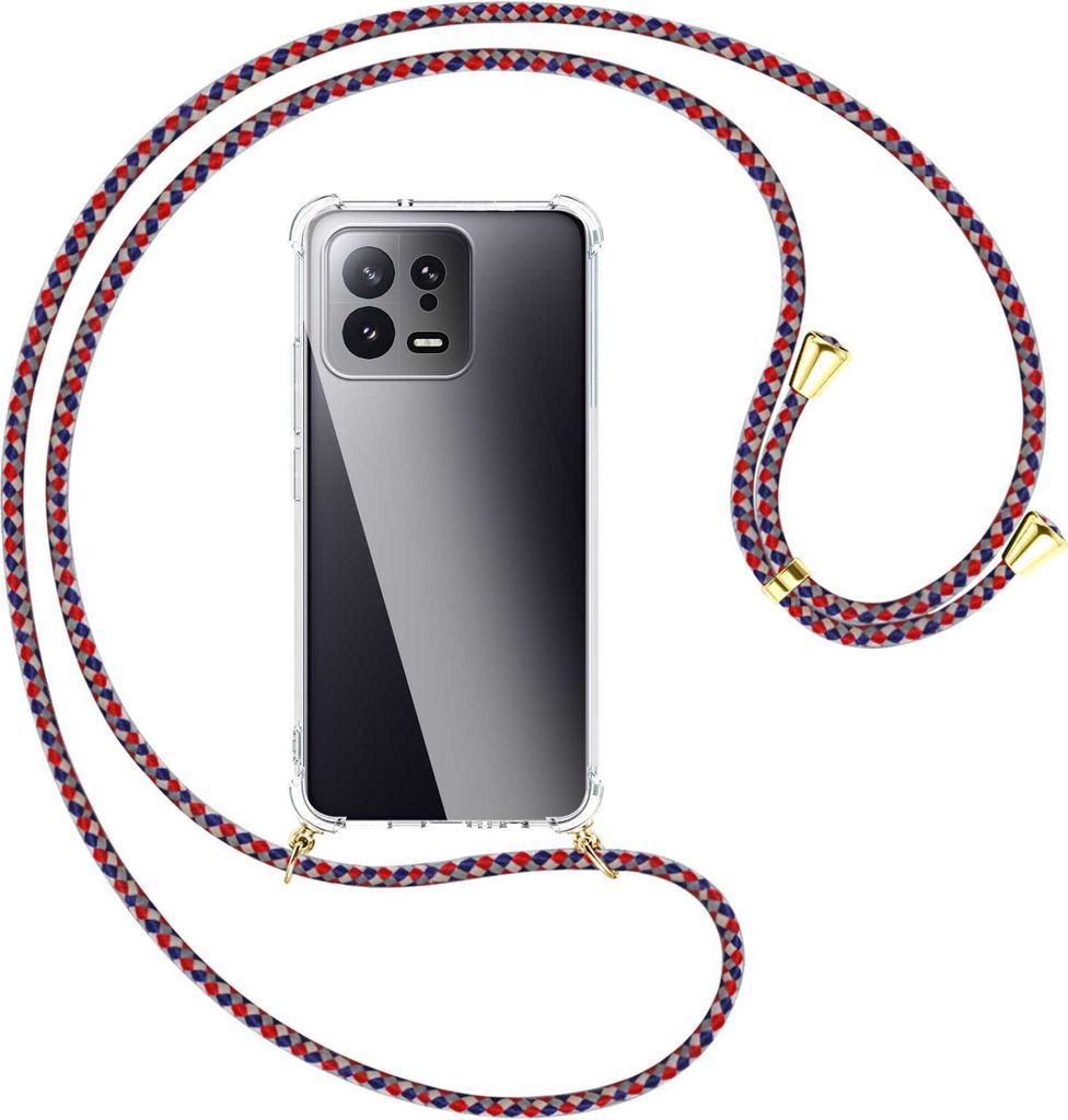 Handykette Backcover-Schutzhülle mit Band (Metall goldfarben) für Xiaomi 13 (6.28'') - silber/blau/rot