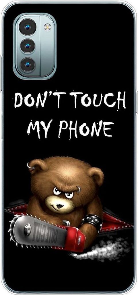 König Design Hülle kompatibel mit Nokia G11 Kunststoff Soft Handyhülle - Handy Case Dont Touch My Phone Bär Schwarz