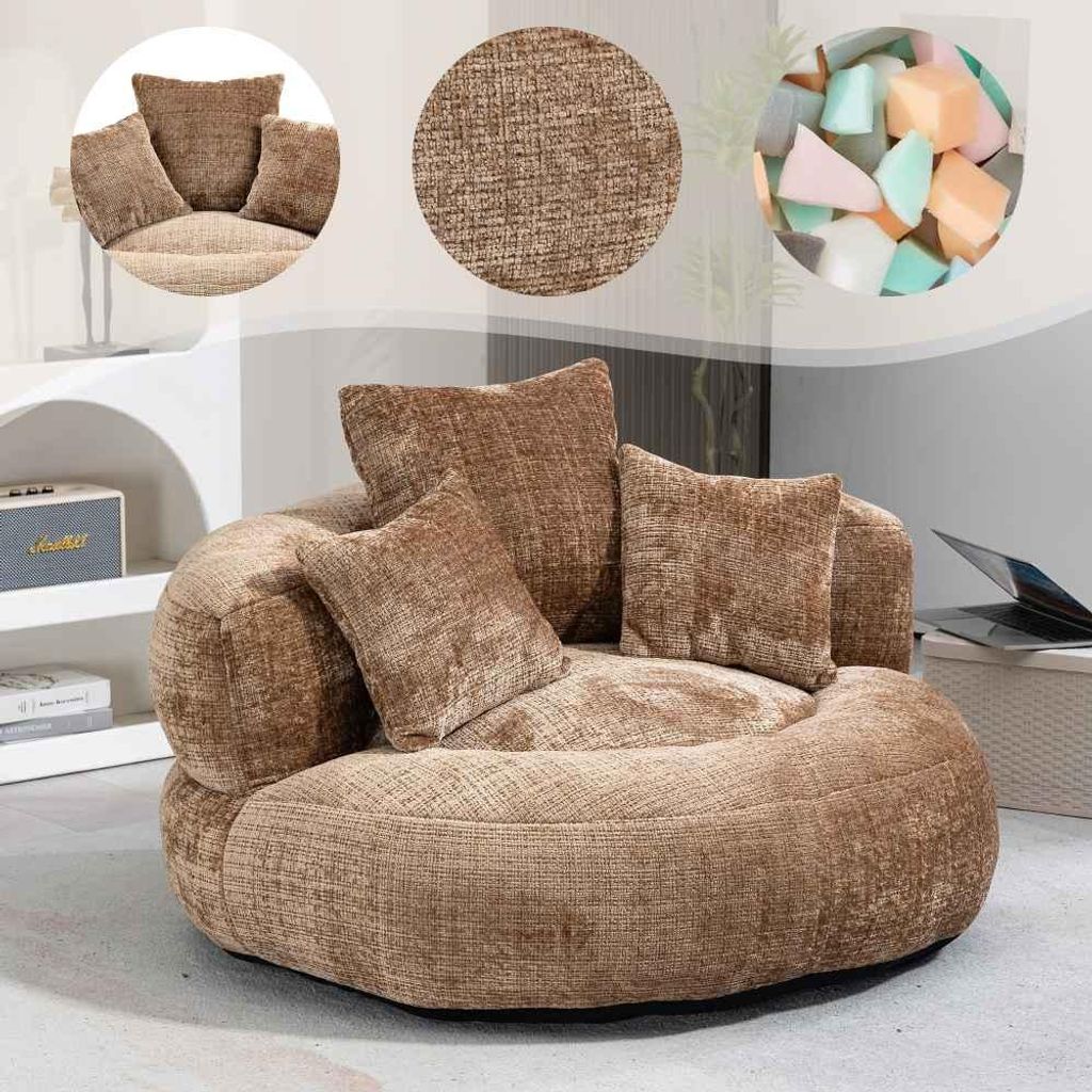 Lazy Sofa Sitzsack Stuhl hoher Rücken Lounger 3 Kissen Indoor Outdoor Gaming Grau Chenille
