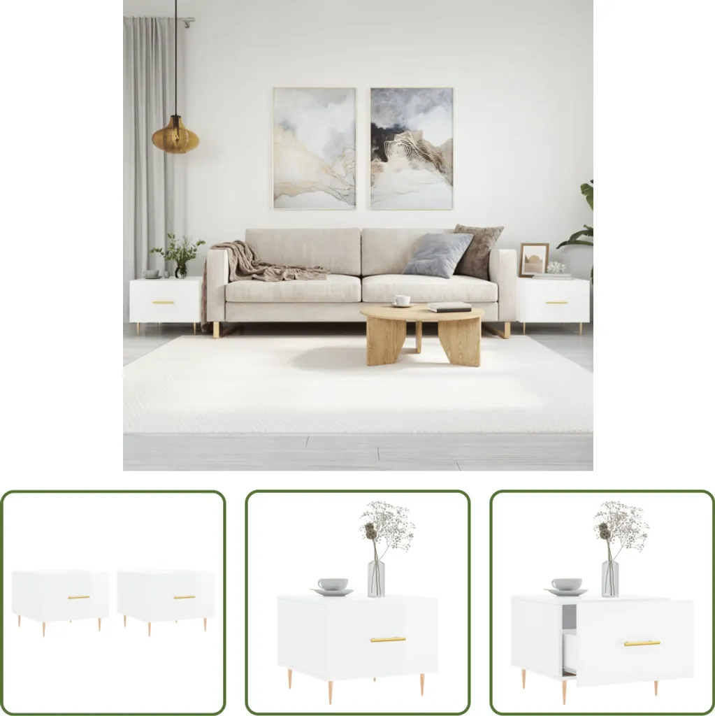 Tavolini 2 pz Bianco Lucido 50x50x40 cm | The Living Store Design
