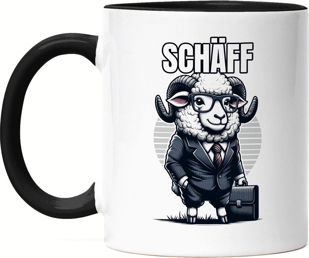 Schäff Schaf als Chef Design Tasse Schwarz - Geschenkidee Büro Arbeit Humor Lustig