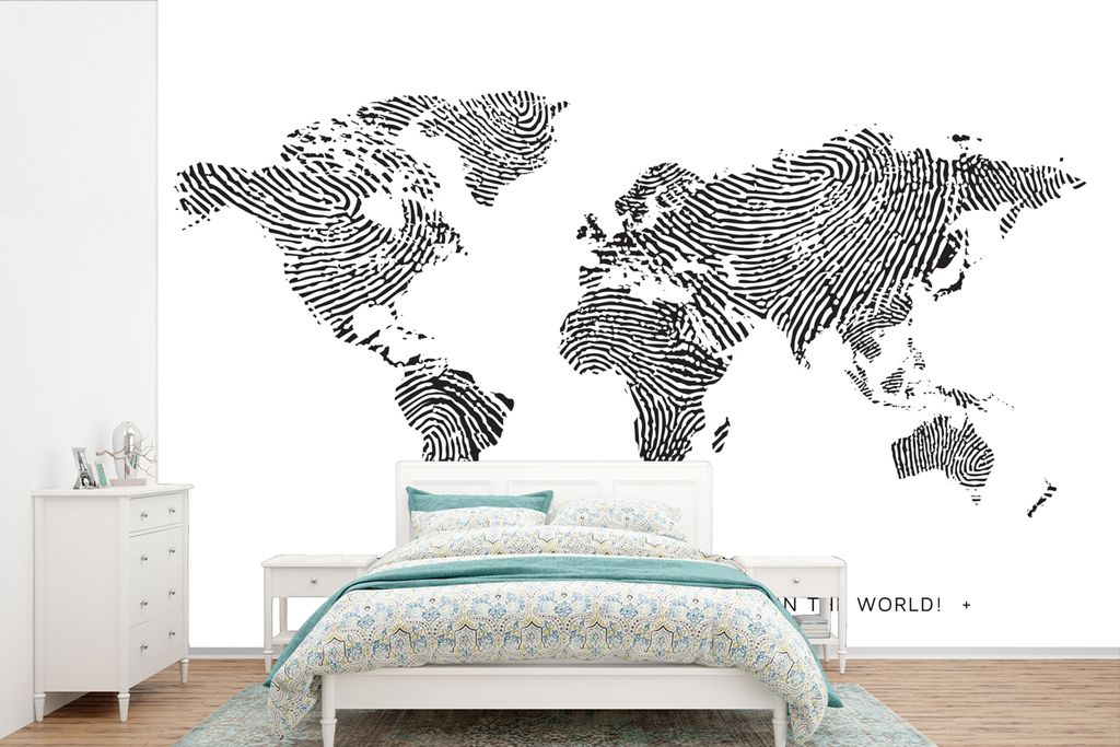 MuchoWow Fototapete für Wohnzimmer oder Schlafzimmer Wandtapete Vinyl Motivtapete Weltkarte - Zitat - Fingerabdruck - Kind - Jungen - Mädchen -...