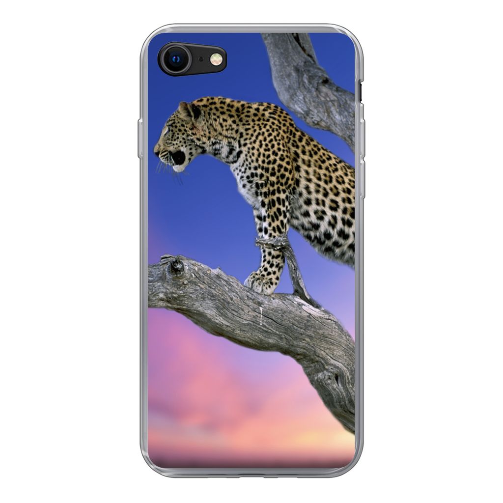 MuchoWow Handyhülle Schutzhülle Hülle für iPhone 8 Leopard - Baum - Zweig Silikon Softcase Handy Hülle - Schutzhaube