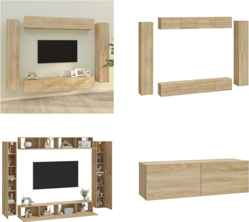 vidaXL 8 tlg. TV Schrank Set Sonoma Eiche Holzwerkstoff - TV-Schrank-Set - TV-Schrank-Sets - Wohnwand - Schrankwand
