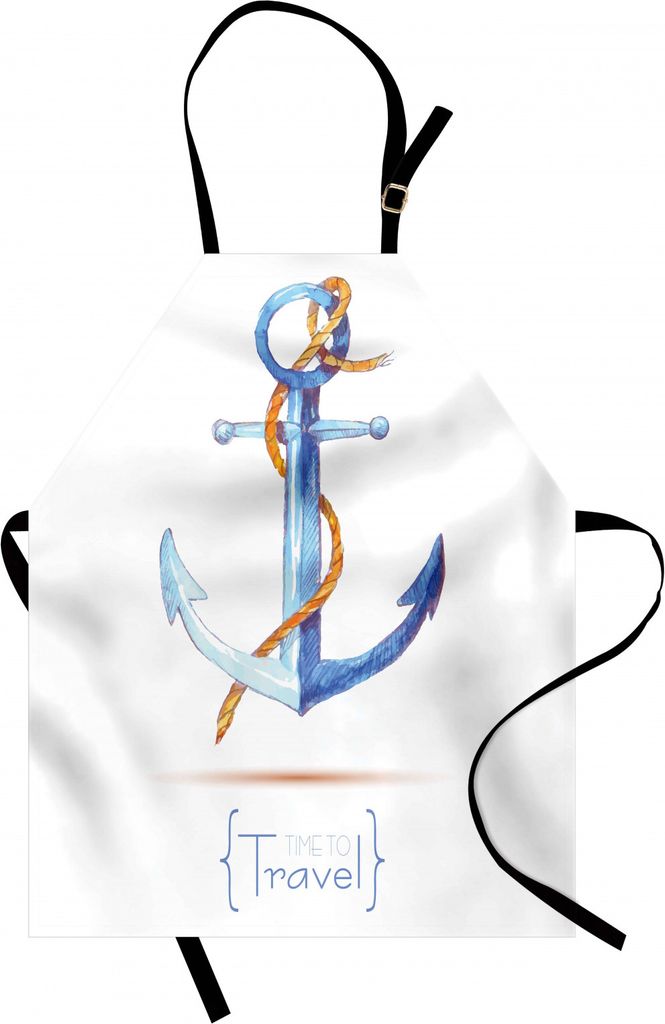 ABAKUHAUS Anker Kochschürze, Watercolors Anker und Seil Zeit zu Reisen Classic Sail Emblem Drogue Voyage, Farbfest Höhenverstellbar Waschbar Klar...