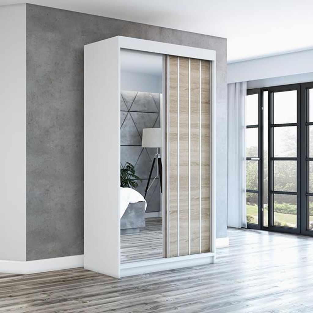 Schwebetürenschrank, 2-türig Schrank mit Spiegel! Moderne Produktbild 