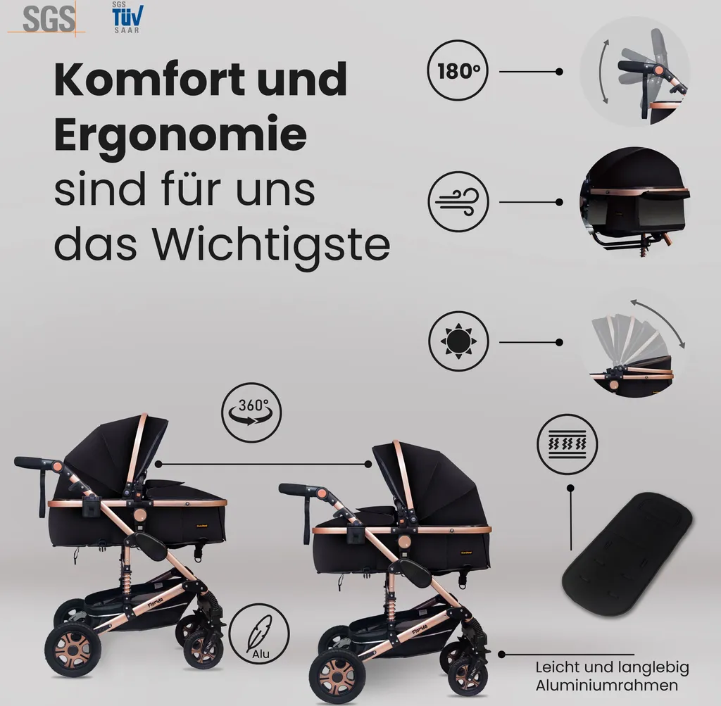 GaGaDumi Florida Poussette 3 en 1 avec Siège Auto et Roues en Gomme