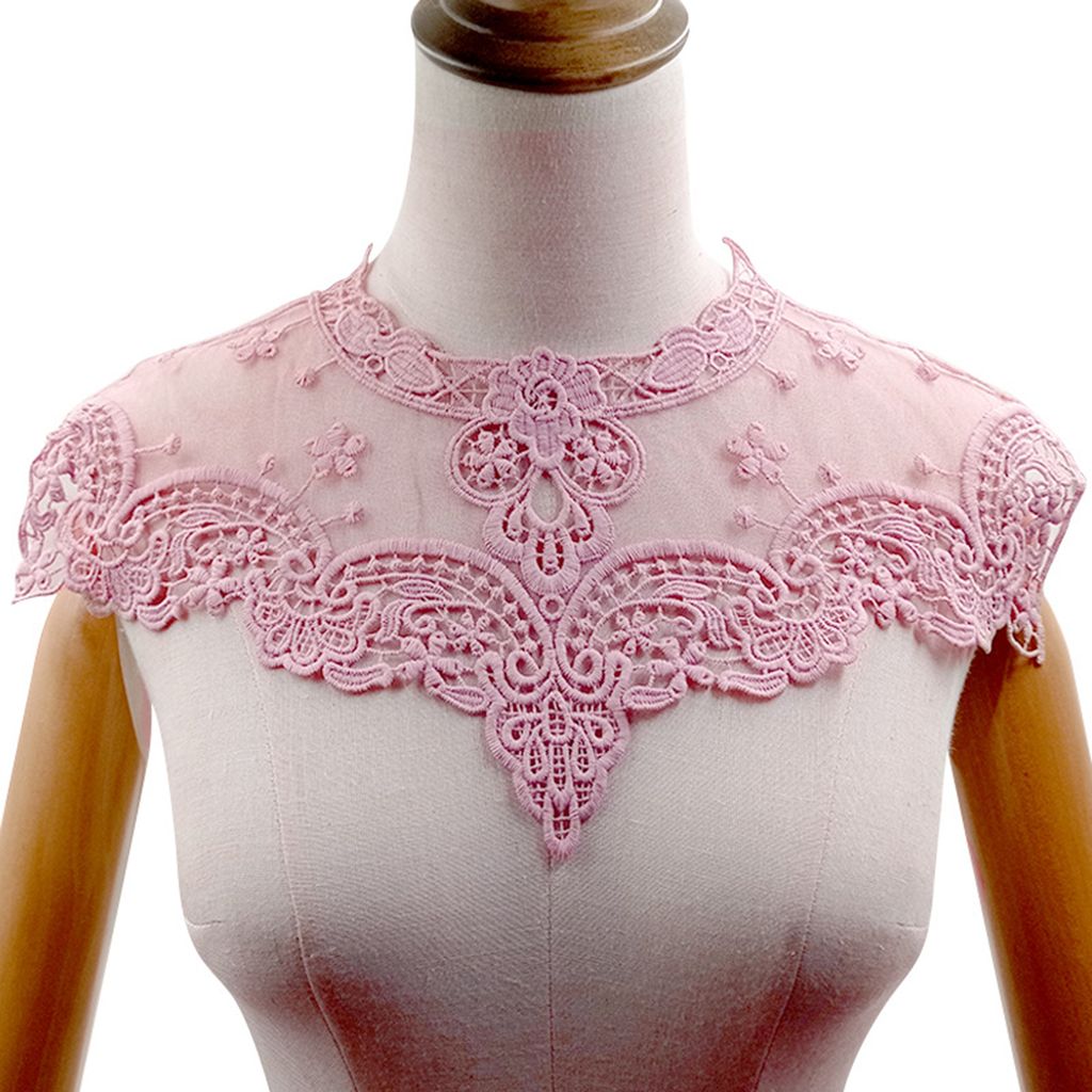 Spitze gefälschter Kragen hohl Stickerei elastische abnehmbare atmungsaktive DIY -Spitzenapplikation für Nähgeschäfte-Rosa
