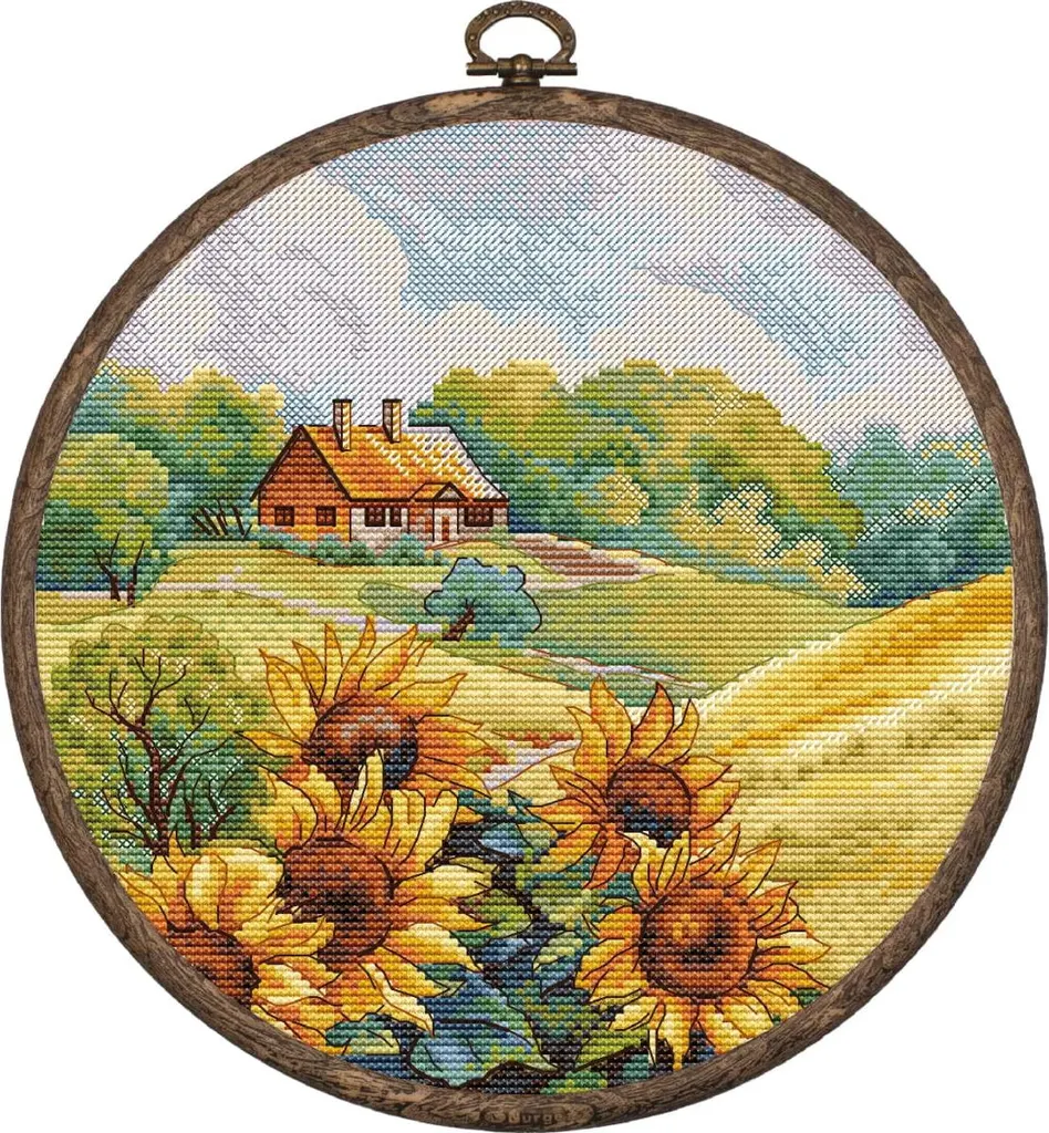 Activité détente broderie DIY Golden Hill 19x19 cm avec accessoires