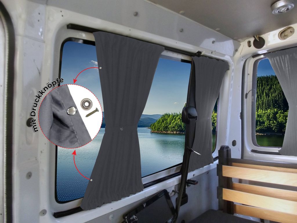 Maß Gardinen Set blickdicht für VW T4 Transporter Caravelle lang (BO-712)