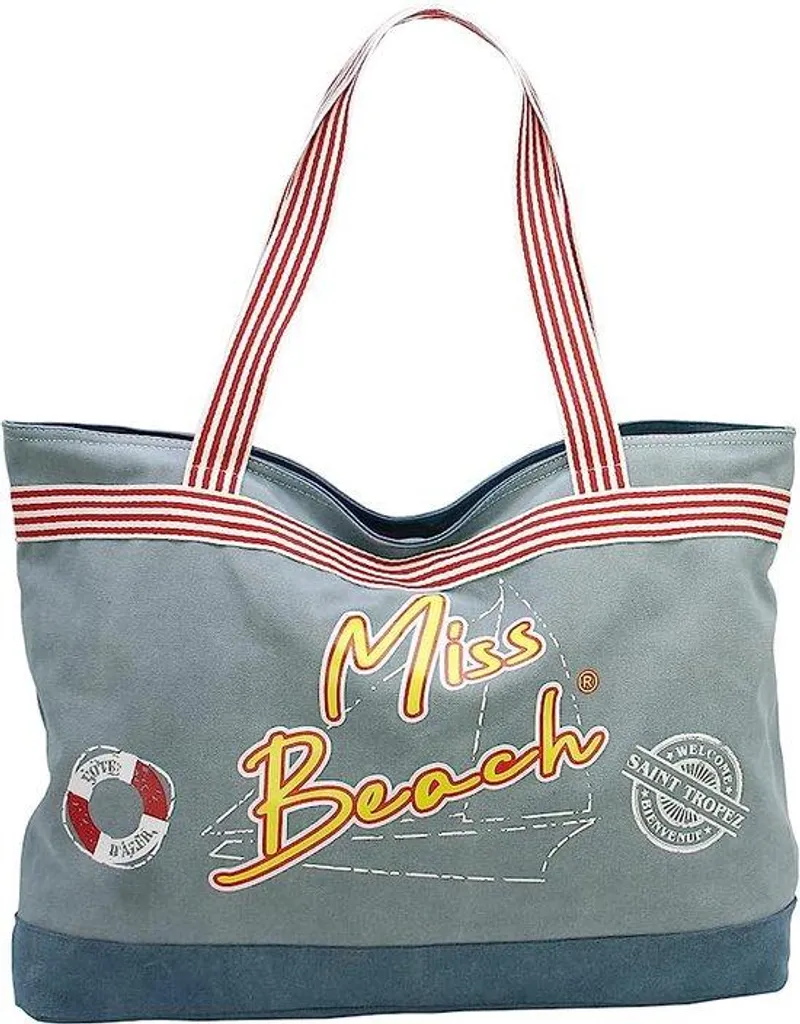 Sac de plage en toile XXL 40l bleu jean à zip et anses ultra solides