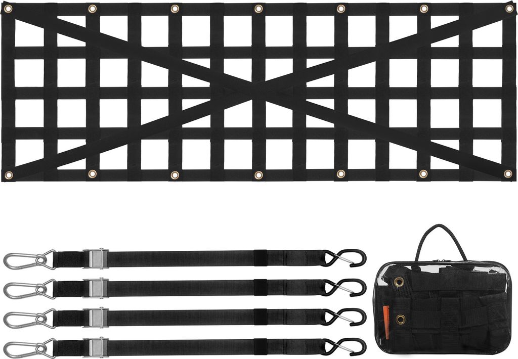 SucceBuy Heckklappennetz, 137,2 x 45,7 cm, robustes Ladungsnetz für die Ladefläche, verstellbare Teleskopgurte, kreuzverstärktes Design, auszieh...