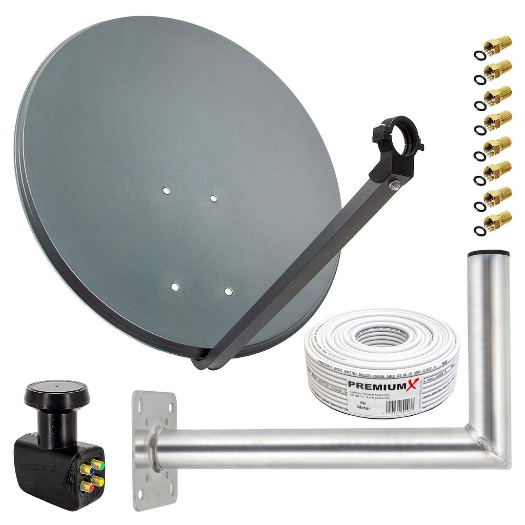 PremiumX SAT Anlage 80cm ALU Antenne Quad LNB 50m Kabel Produktbild 