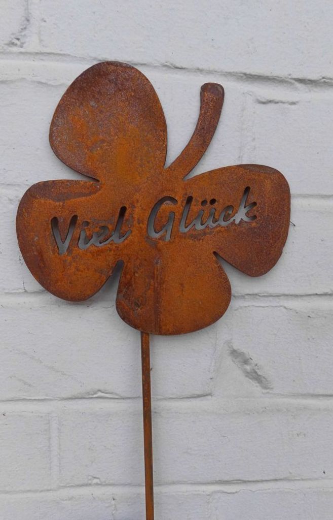 Gartenstab Gartenstecker Beetstecker " Viel Glück " Eisen Rost 78 cm