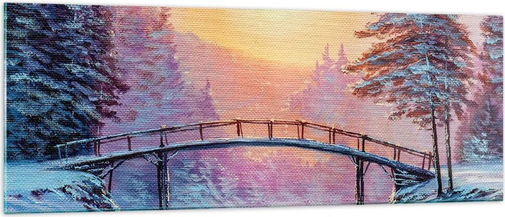 Bilder auf glas - Park Winter Brücke - 140x50cm - Glasbilder - Wandbilder - Kunstdruck - zum Aufhängen bereit - Wanddekoration aus Glas - Glas Bi...