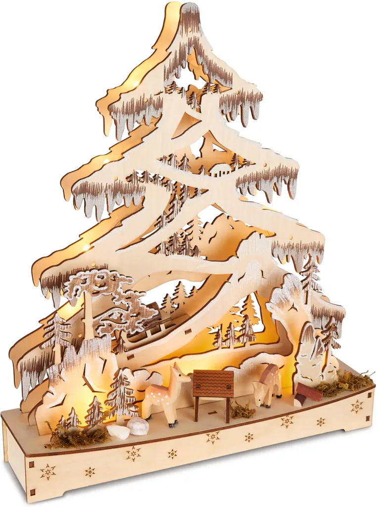 Décoration de Fenêtre Noël Arc de Lumière LED Bois pour Ambiance Hiver
