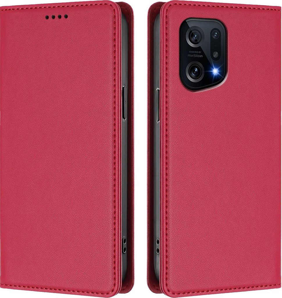 Handyhülle für Oppo Find X5, Kunstleder Klapphülle Stoßfeste Magnetische Hülle mit Ständer Rot