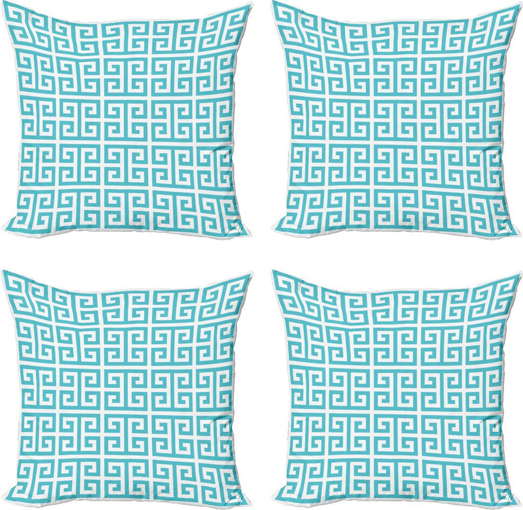 ABAKUHAUS Greek Key Kissenbezug Set (4 Stück), Blau und Weiß Fret, Moderner Doppelseitiger Digitaldruck, 45 cm x 45 cm, Seafoam Weiß