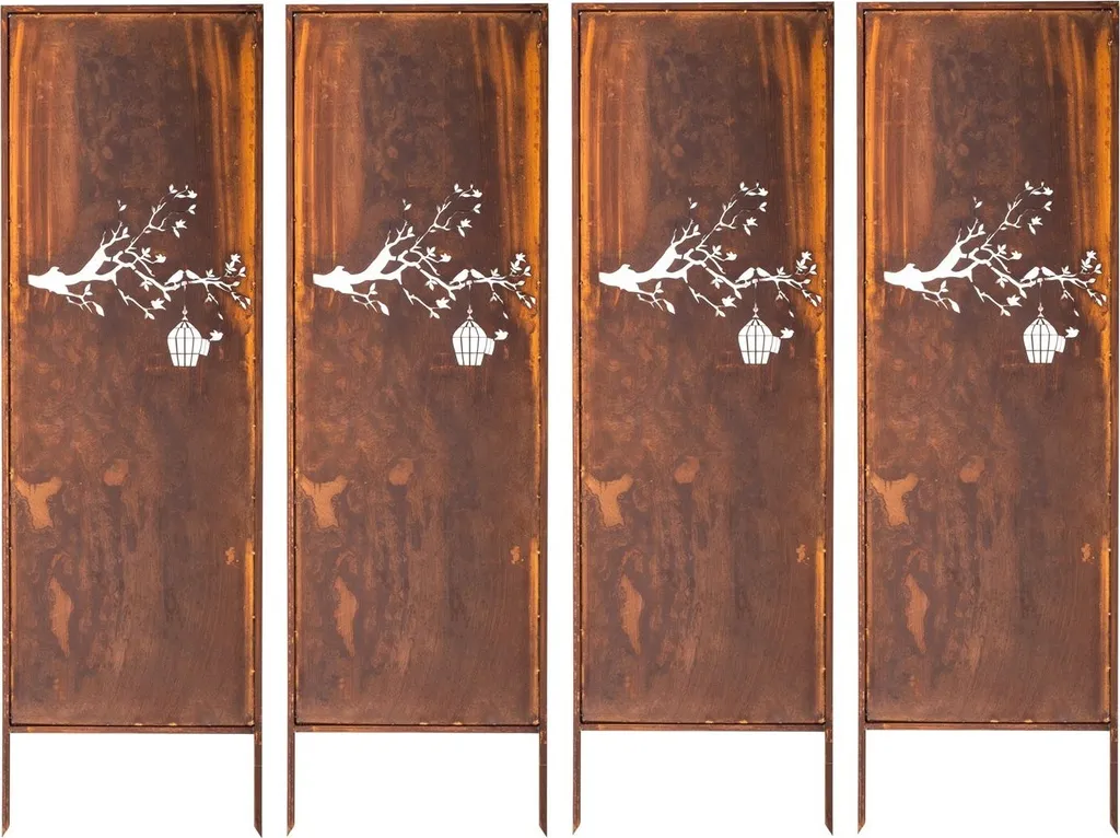 Panneau Déco Jardin CNC 160x50 cm Motif Fleur Acier Corten - Pack de 4